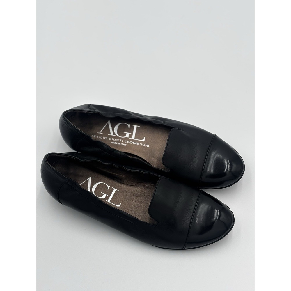 AGL Attilio Giusti Leombruni Women's Black Leather Cap Toe Ballet Flats Sz EU 37